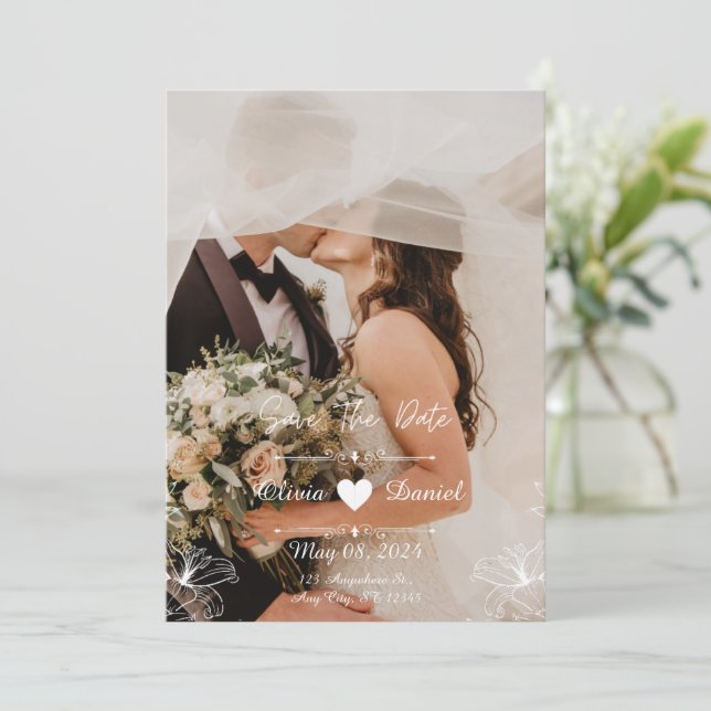 Convite Casamento de Fotos Simples Preto e Branco Personal (Em pé/Frente)