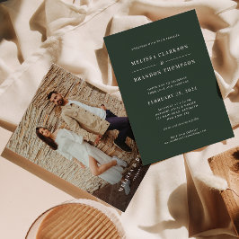 Convite Casamento de Fotos Verde Escuro Moderno Minimalist