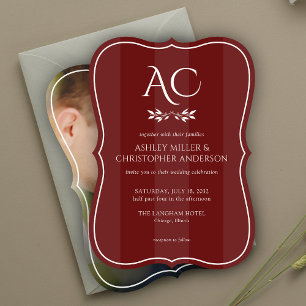 Convite Casamento de Fotos Vermelhas de Rosewood Striped M