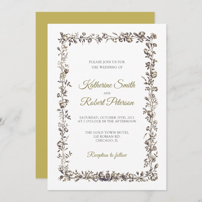 Convite Casamento de Frame das Flores Clássicas Elegantes (Frente/Verso)
