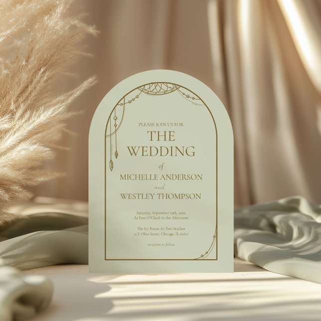 Convite Casamento de Frame de Arco Verde de Luz Sage (Criador carregado)