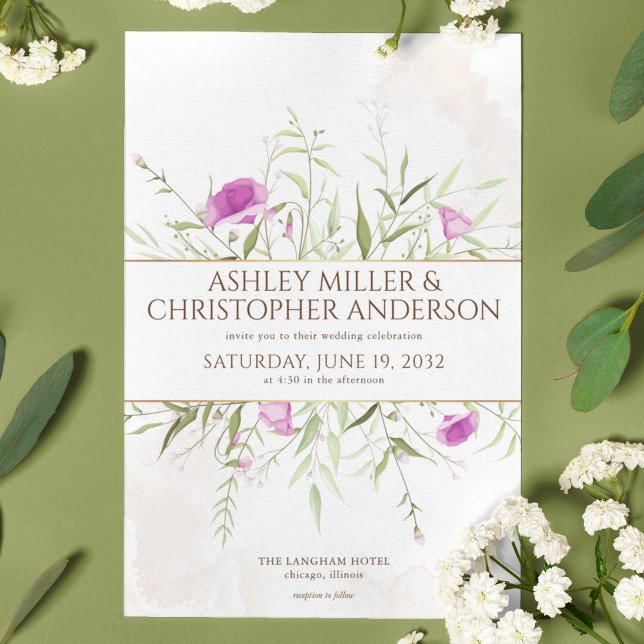 Convite Casamento de Frame de Flor Selvagem de Lavanda Sim (Criador carregado)