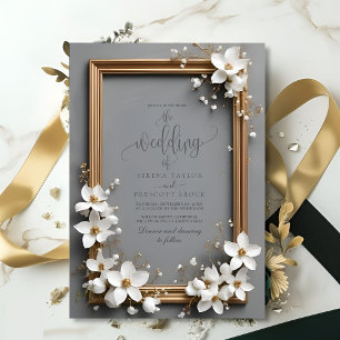 Convite Casamento de Frame de Ouro Floral Chic Vintage