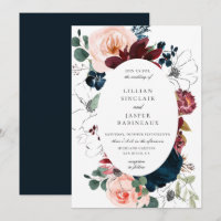 Casamento de Frame de Oval Floral do Marinho Blush