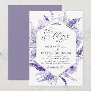 Convite Casamento de Frame de Prata Floral de lavanda