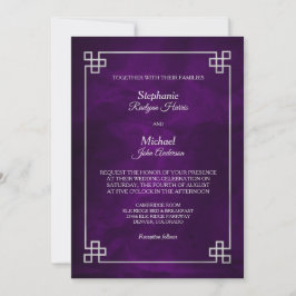 Convite Casamento de Frame de Prata Roxo Elegante