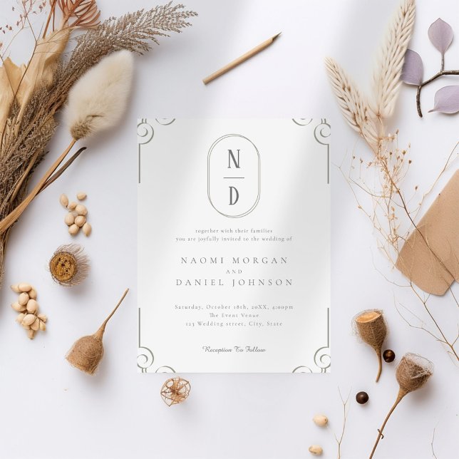 Convite Casamento de Frame de Rolagem de Cinza Elegante Si (Criador carregado)