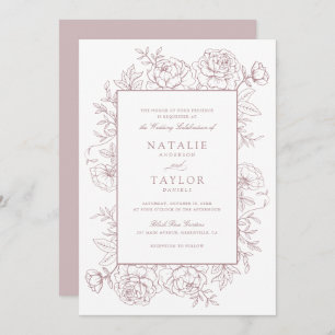Convite Casamento de Frame de Rosas de Blush Floral Dusty 