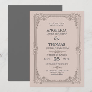 Convite Casamento de Frame de Vintage Coral Legant