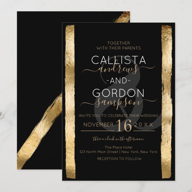 Convite Casamento de Frame Dourado de Brushaft  Chic Artsy (Frente/Verso)