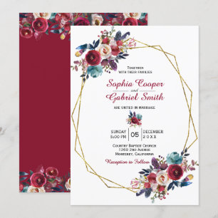 Convite Casamento de Frame Dourado Floral do Marinho Borgo
