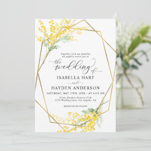 Convite Casamento de Frame Dourado Floral Ouro Flor Amarel