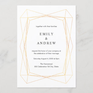 Convite Casamento de Frame Dourado Geométrico Simples Eleg