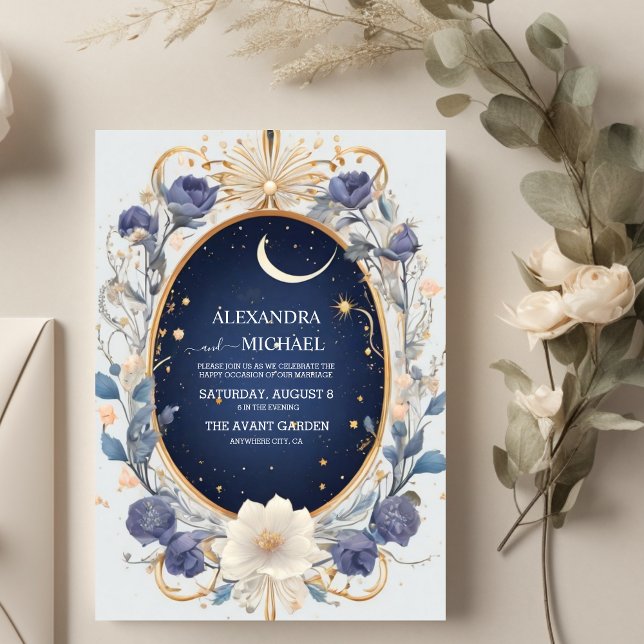 Convite Casamento de Frame Estrelado de Aquarela Celestial (Criador carregado)