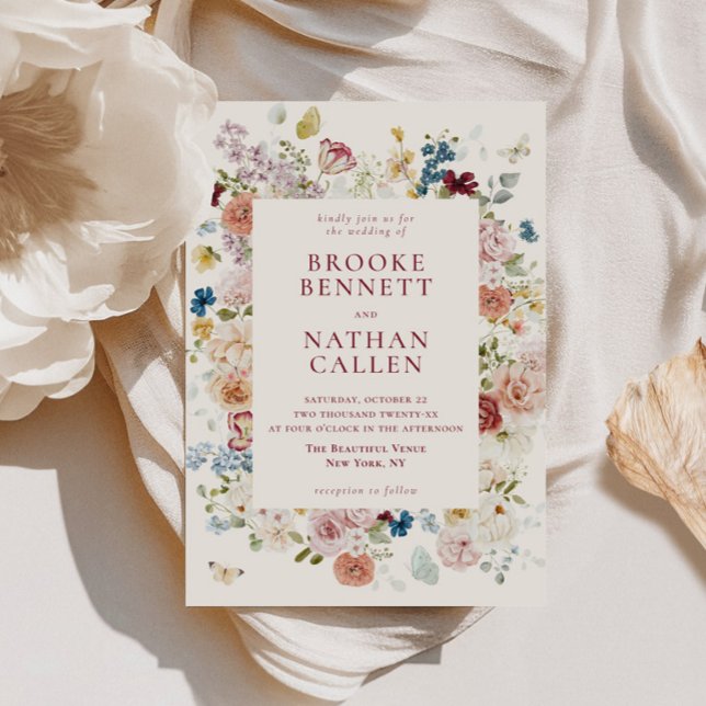 Convite Casamento de Frame Floral da Borboleta Romântica (Criador carregado)