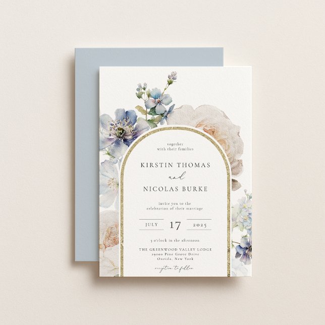 Convite Casamento de Frame Floral de Arco Azul Dusty (Criador carregado)