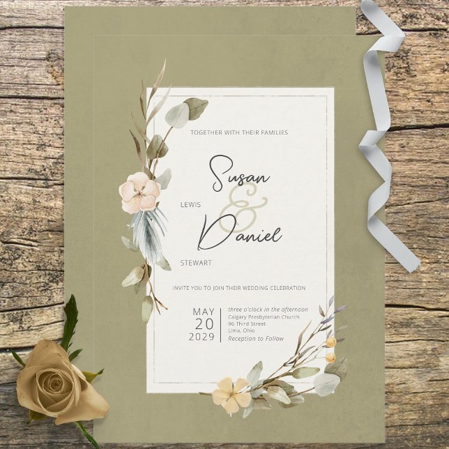 Convite Casamento de Frame Floral de Boho Seco (Criador carregado)