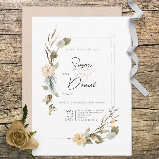 Convite Casamento de Frame Floral de Boho Seco (Criador carregado)