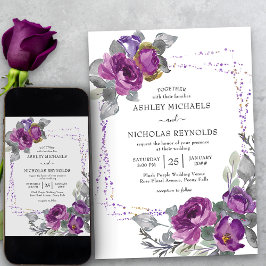 Convite Casamento de Frame Floral de Confetti com Aquarela