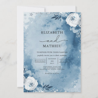 Convite Casamento de Frame Floral de Lavagem Azul Dusty