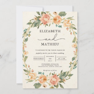 Convite Casamento de Frame Floral de Oval de Peach Delicad