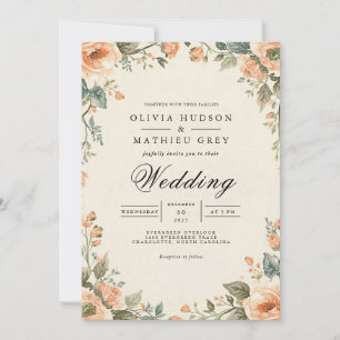 Convite Casamento de Frame Floral de Oval de Pêssego Suave
