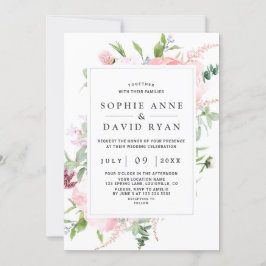 Convite Casamento de Frame Floral de Peony Aquarela Encant