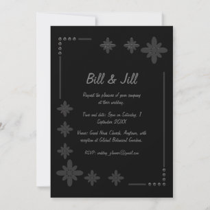 Convite Casamento de Frame Floral de Prata Chic Black