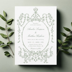 Convite Casamento de Frame Floral de Sage Green Vintage