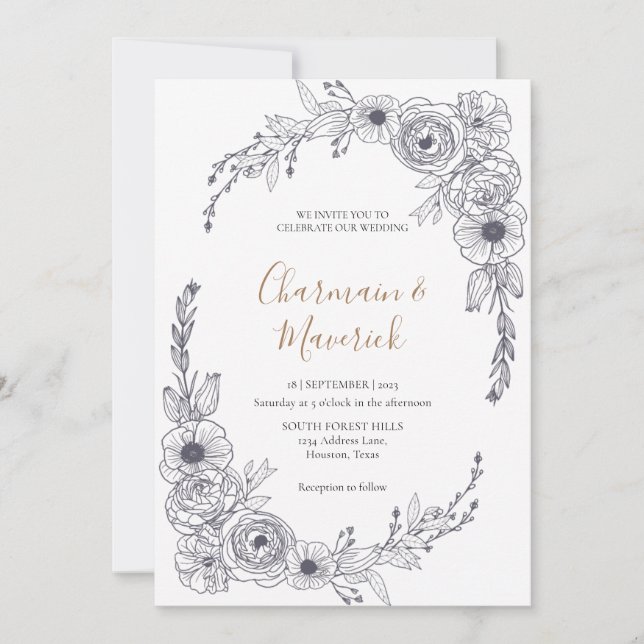 Convite Casamento de Frame Floral de Script Chic (Frente)