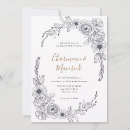 Convite Casamento de Frame Floral de Script Chic