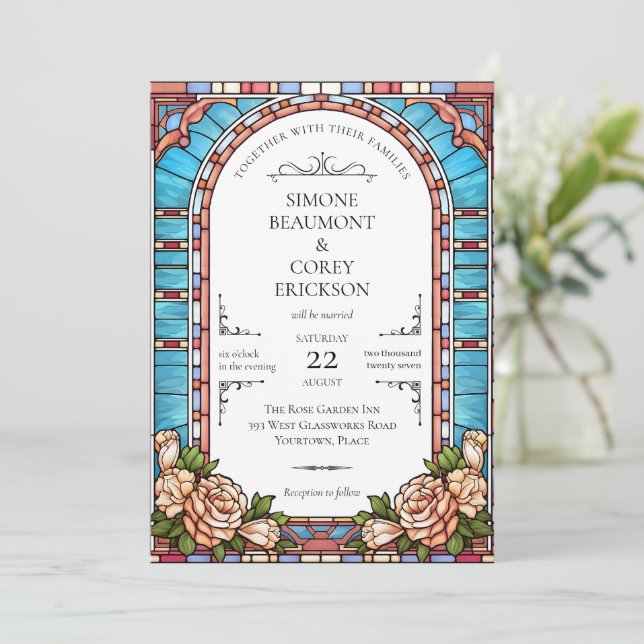 Convite Casamento de Frame Floral de Vidro Estreito (Em pé/Frente)