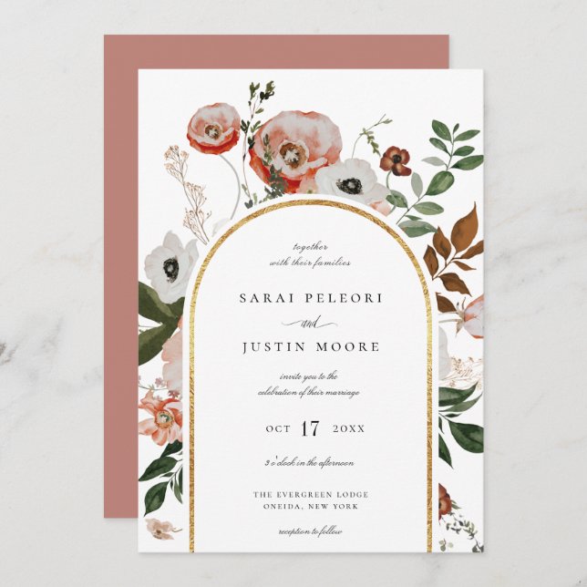 Convite Casamento de Frame Floral do Autumn Botanical (Frente/Verso)