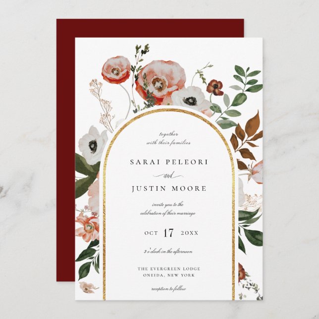 Convite Casamento de Frame Floral do Autumn Botanical (Frente/Verso)