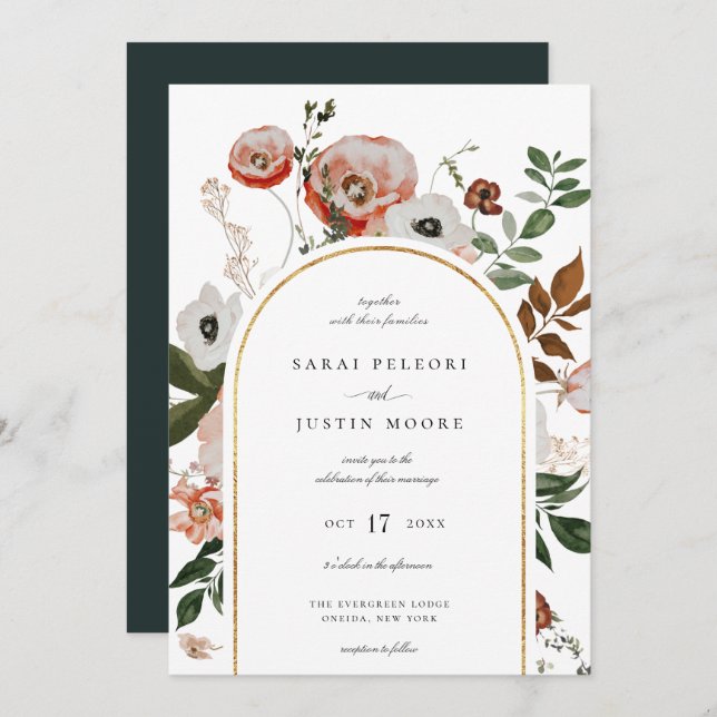 Convite Casamento de Frame Floral do Autumn Botanical (Frente/Verso)