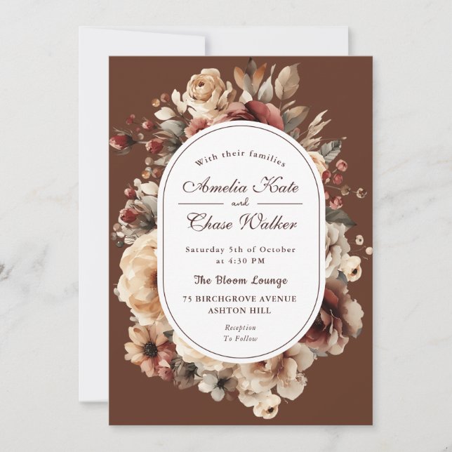 Convite Casamento de Frame Floral Elegante Bohemian (Frente)