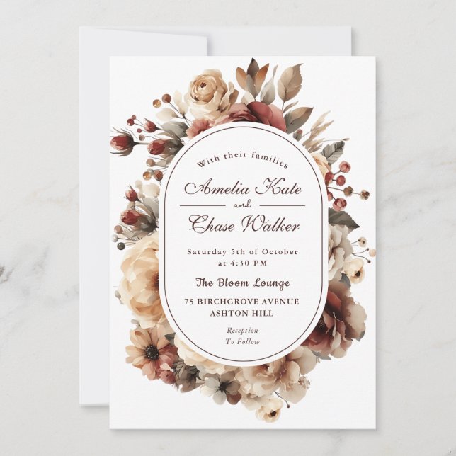 Convite Casamento de Frame Floral Moderno da Boêmia (Frente)