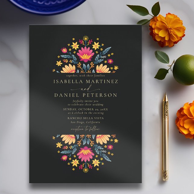 Convite Casamento de Frame Floral Moderno Elegante do Ranc (rancho mexican wedding invitation fiesta hacienda watercolor floral frame elegant modern stylish)