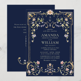 Convite Casamento de Frame Floral, Ornamentado Vitoriano G