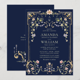 Convite Casamento de Frame Floral, Ornamentado Vitoriano G