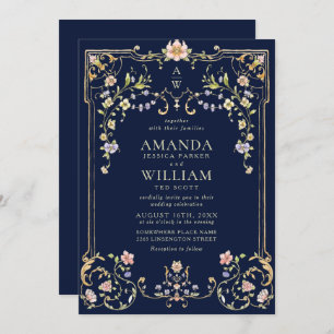 Convite Casamento de Frame Floral, Ornamentado Vitoriano G