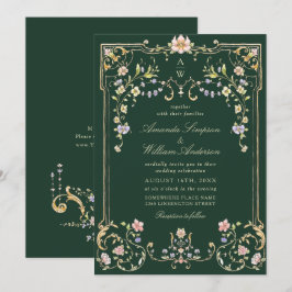 Convite Casamento de Frame Floral, Ornamentado Vitoriano G