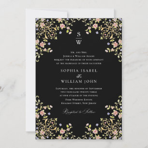 Convite Casamento de Frame Floral, Ornamentado Vitoriano G