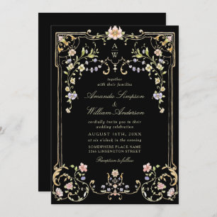 Convite Casamento de Frame Floral, Ornamentado Vitoriano G