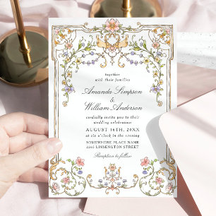 Convite Casamento de Frame Floral, Ornamentado Vitoriano G