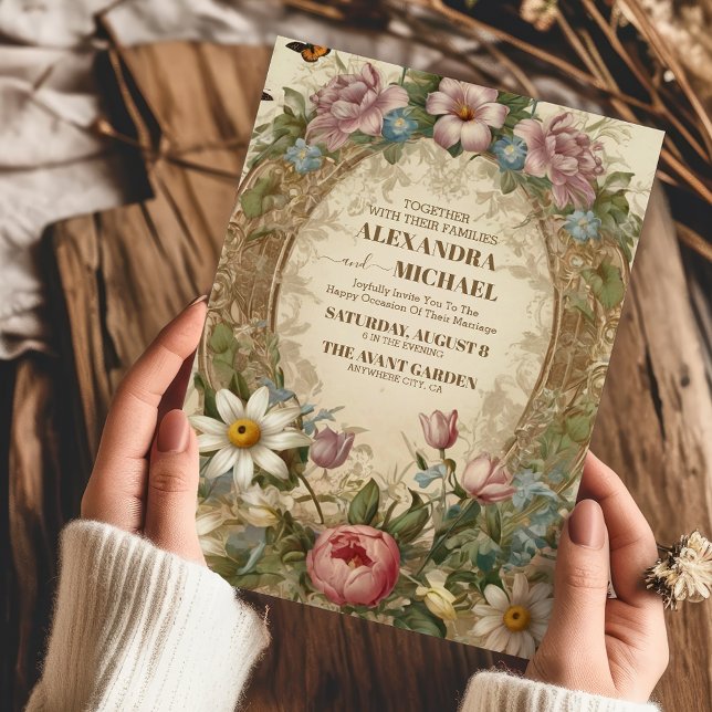 Convite Casamento de Frame Floral, Ornamentado Vitoriano G (Criador carregado)