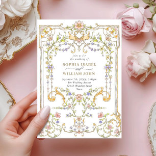 Convite Casamento de Frame Floral, Ornamentado Vitoriano G
