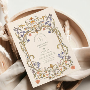 Convite Casamento de Frame Floral, Ornamentado Vitoriano G