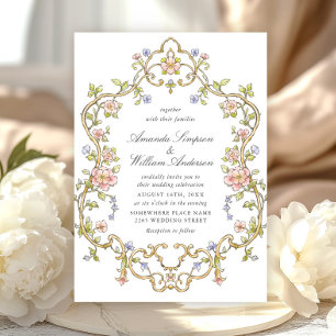 Convite Casamento de Frame Floral, Ornamentado Vitoriano G