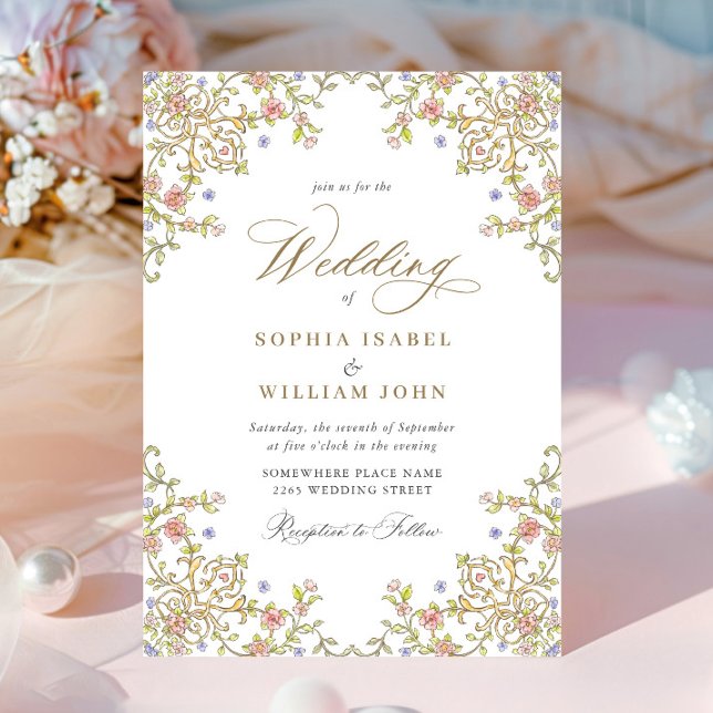 Convite Casamento de Frame Floral, Ornamentado Vitoriano G (Criador carregado)